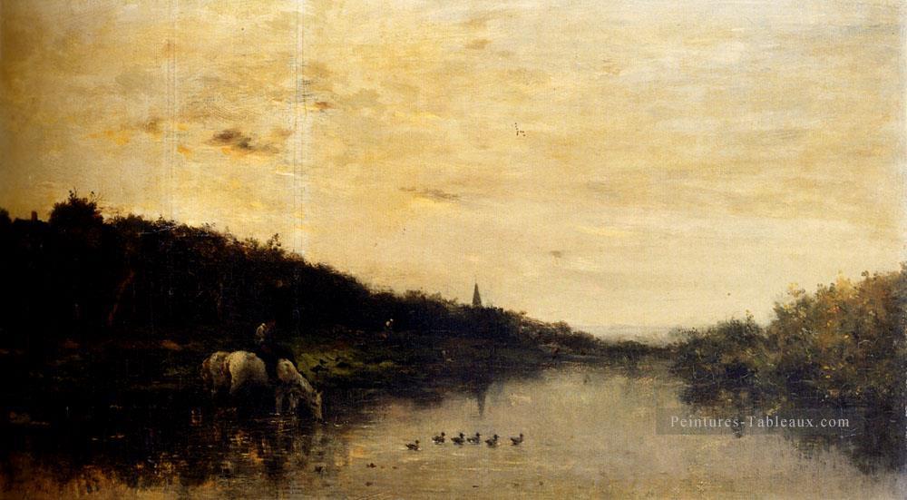 Chevaux Au Bord De L’Oise Barbizon Impressionisme Paysage Charles François Daubigny Peintures à l'huile